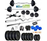 Body Maxx 10 Kg PVC Weight Plates, 5 and 3 ft Rod, 2 D. Rods Home Gym Equipment Dumbbell Set.